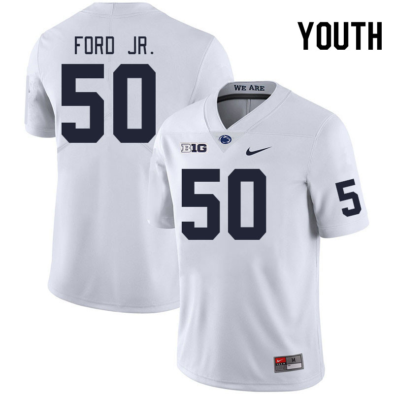 Youth #50 Alonzo Ford Jr. Penn State Nittany Lions College Football Jerseys Stitched Sale-White - Click Image to Close